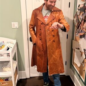 1973 Vintage Brown Leather Trench Coat  – Amazing Patina w/ Original Receipt